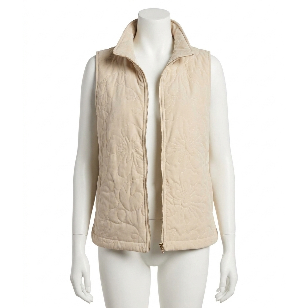 NEW UMGEE quilted floral zip vest in ecru